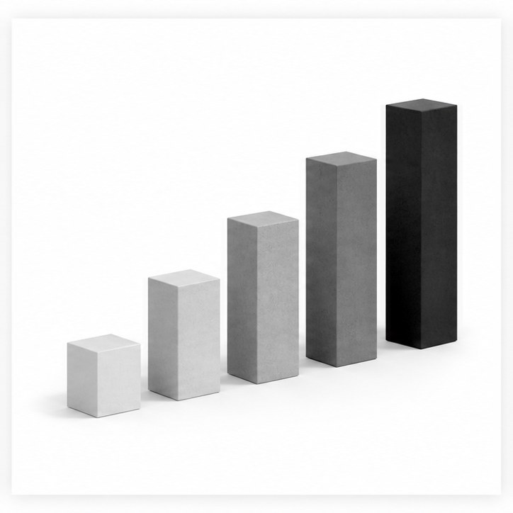 Greyscale rising bar blocks for model pricing trends.